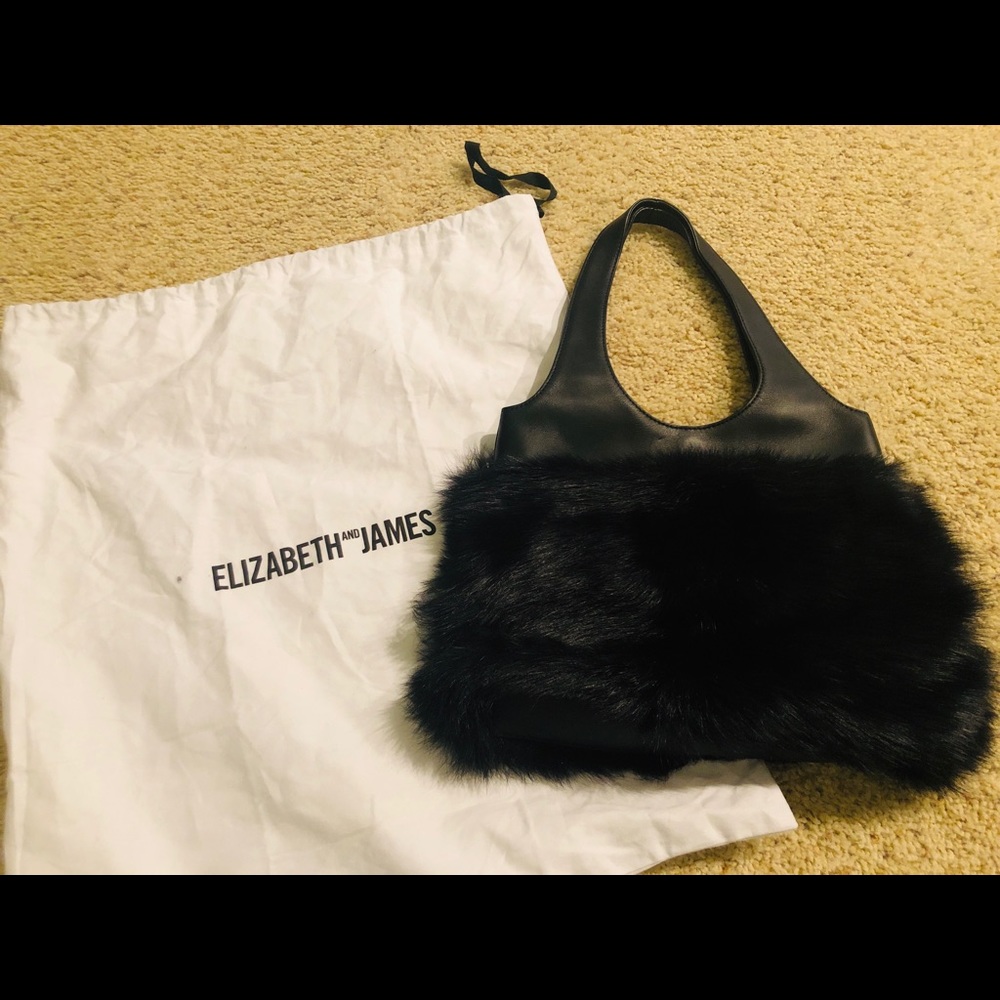 Elizabeth and James black leather and fur purse